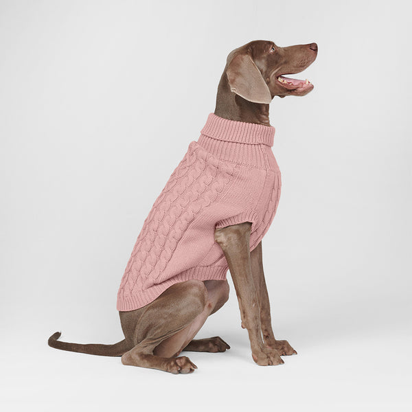 Cable Knit Dog Sweater - Pink