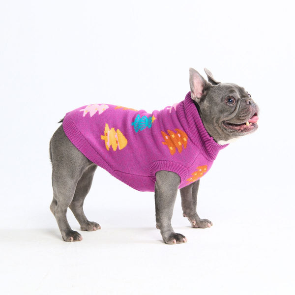 Christmas Knit Dog Sweater - Candy Trees Magenta
