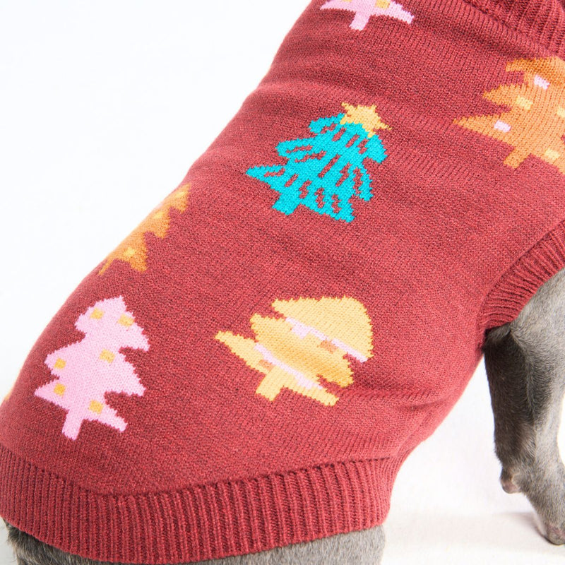 Christmas Knit Dog Sweater - Candy Trees Chestnut