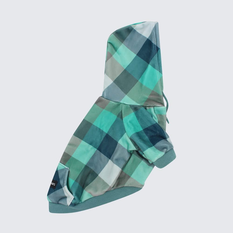 Velvet Dog Hoodie - Turquoise Checkered