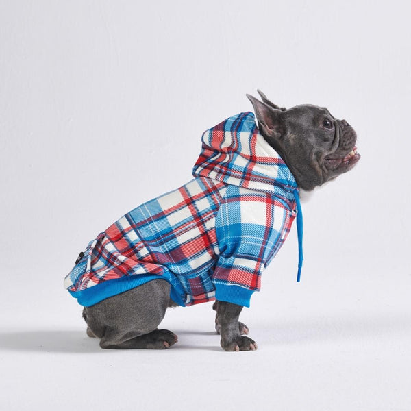 Blue and Red Plaid Dog Hoodie