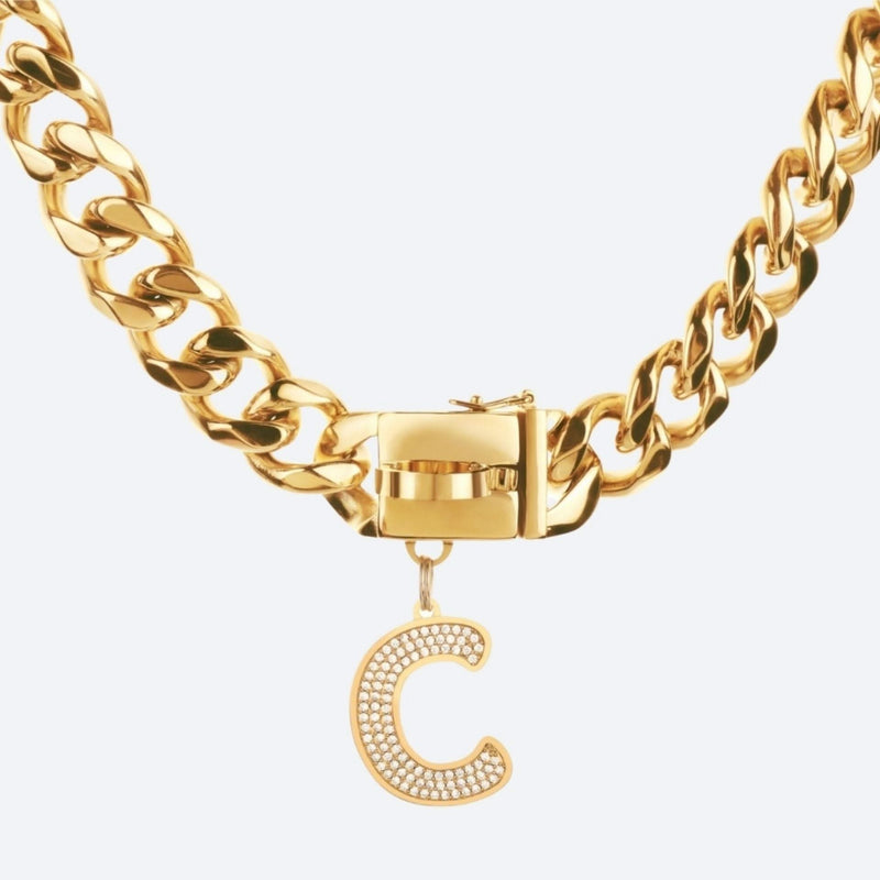 GOLD LETTER C CHARM COLLAR DOG